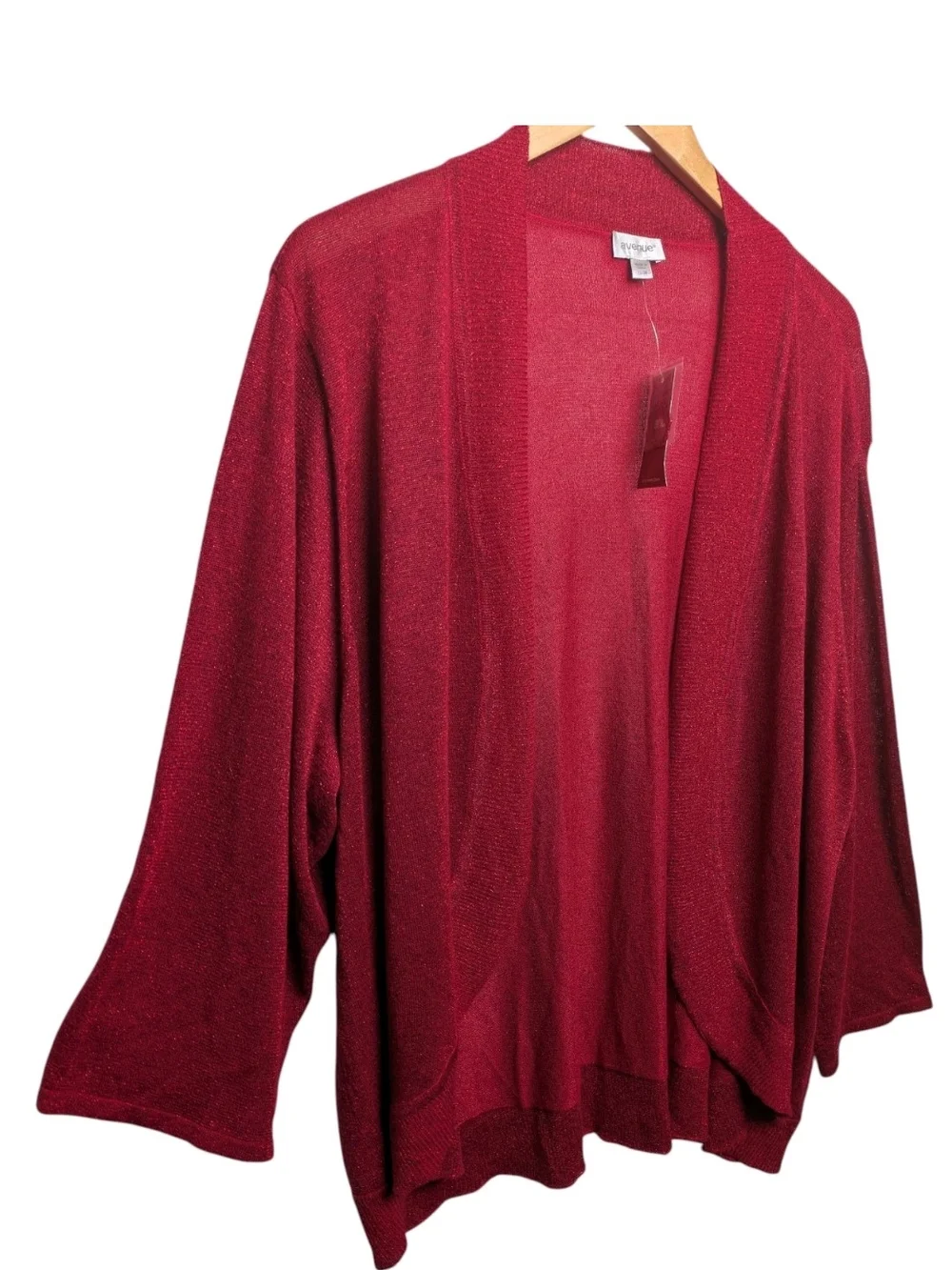 Avenue Red Sparkle Metallic Cardigan Open Front New NWT 26/28 3X Metallic